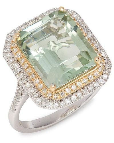 Effy 14k Two Tone Gold, Green Amethyst & Diamond Ring