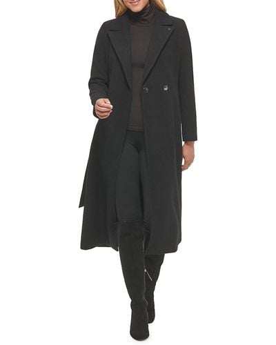 Calvin Klein Faux Wool Belted Wrap Coat - Black