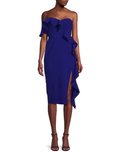 Aidan Mattox Ruffle Cocktail Midi Dress - Blue