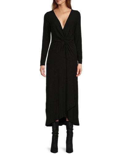 AREA STARS Twist Front Asymmetric Knit Maxi Dress - Black