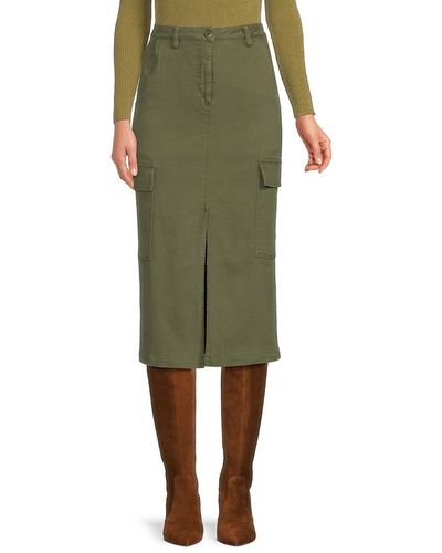 Lea & Viola Denim Cargo Midi Skirt - Green