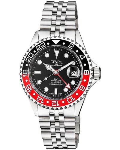 Gevril Wall Street Gmt Swiss Automatic Stainless Steel Bracelet Watch - White