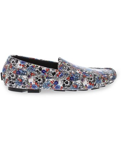 Robert Graham Anchor Floral Skull Leather Driving Loafers - Blue