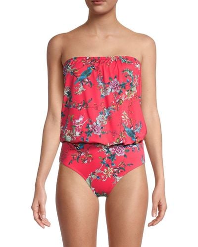 Johnny Was Malakye Floral Blouson One-piece Swimsuit - Red