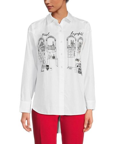 Karl Lagerfeld Shopping Girl Logo Graphic Embellished Shirt - White