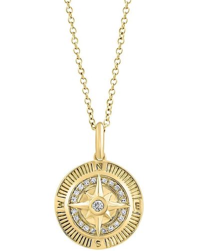 Effy 14k Yellow Gold & 0.11 Tcw Diamond Compass Pendant Necklace/18" - Metallic