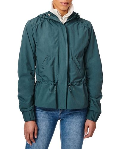 Bernardo Solid Peplum Hooded Rain Jacket - Blue