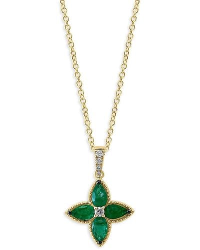 Effy 14k Yellow Gold, Emerald & Diamond Pendant Necklace - Green