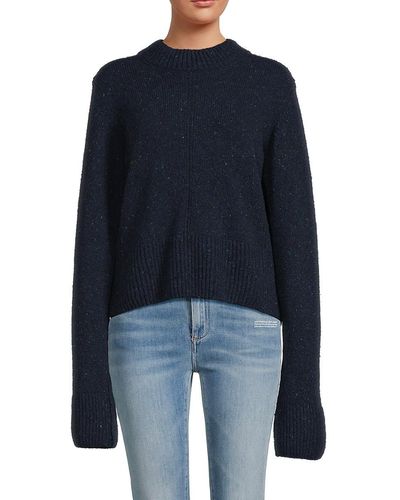Saks Fifth Avenue Wide Cuff Speckled Wool Blend Sweater - Blue