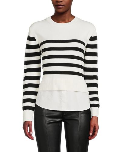 Design History 2-layer Stripe Crewneck Sweater - White