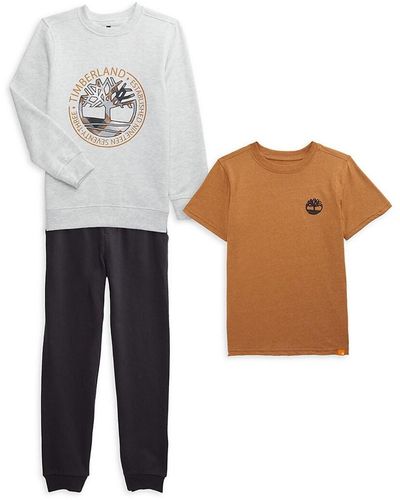 Timberland Boy'S 3-Piece Logo Tee, Sweatshirt & Sweatpants Set - White