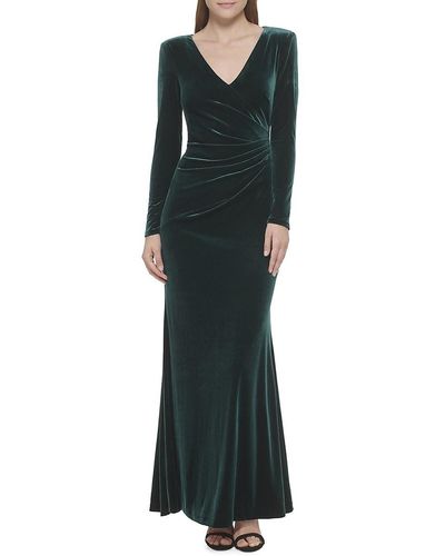 Eliza J Ruched Velvet Maxi Dress - Green