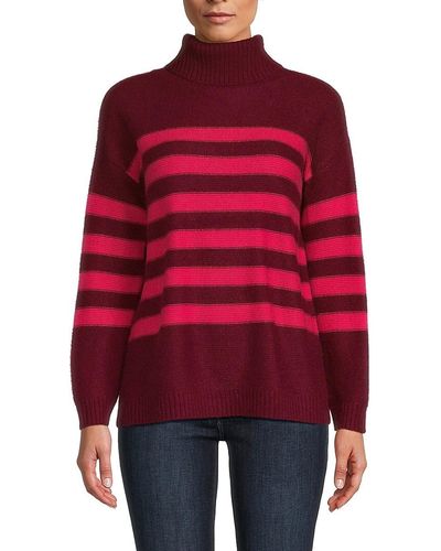 Magaschoni Cashmere Striped Turtleneck Sweater - Red