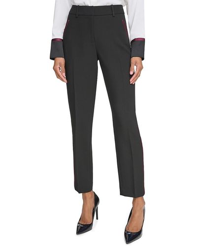 Karl Lagerfeld Solid Mid Rise Flat Front Pants - Black