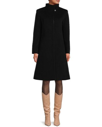 Cinzia Rocca Stand Collar Wool Blend A Line Coat - Black
