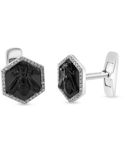 Effy Sterling Silver, Rhodium & Diamond Hexgonal Cufflinks - Metallic