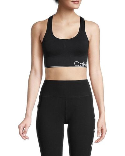 Calvin Klein Stretch Logo-Adorned Sports Bra - Black