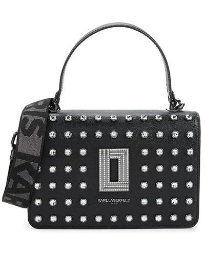 Karl Lagerfeld Simone Crystals Leather Crossbody Bag - Black