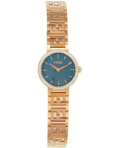 Fendi 19mm Stainless Steel Rose Goldtone,mother Of Pearl & Diamond Studded Bracelet Watch - Blue