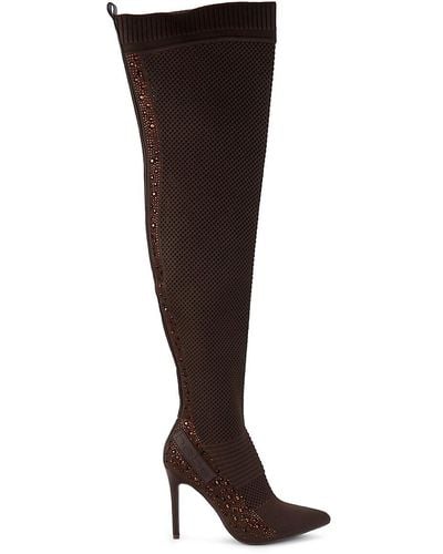 Bebe Naya Embellished Mesh Over-the-knee Boots - Brown