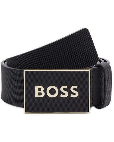 BOSS Plaque Logo Leather Belt - Black