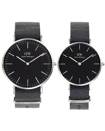 Daniel Wellington 2-piece Cornwall & Petite Cornwall Stainless Steel & Nylon-strap Watch Set - Black