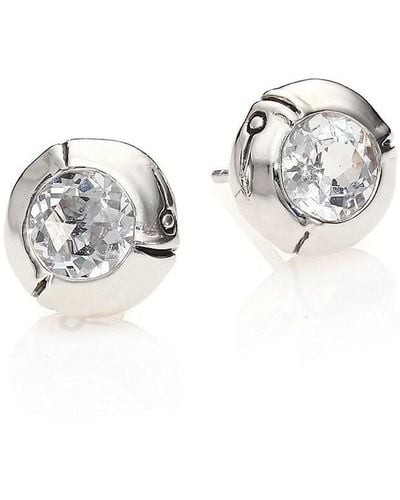 John Hardy Sterling Silver & White Topaz Bamboo Stud Earrings