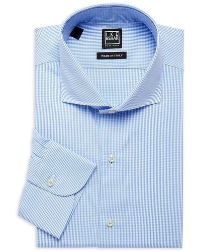Ike Behar Checked Cutaway Dress Shirt - Blue
