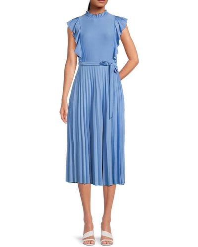 Sharagano Pleated & Belted Midaxi Dress - Blue