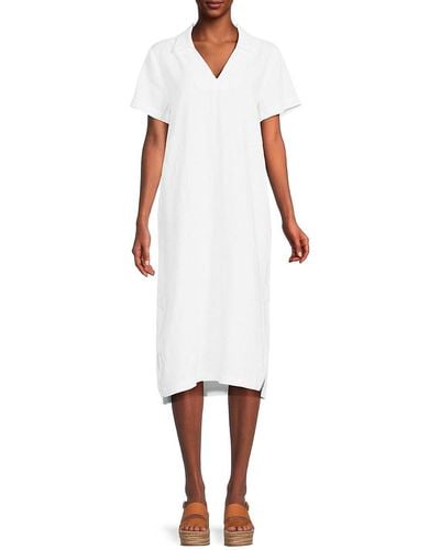 Saks Fifth Avenue 100% Linen Midi Shift Dress - White