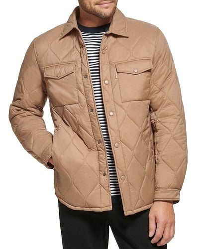 Calvin Klein Water Resistant Quilted Shirt Jacket - Natural