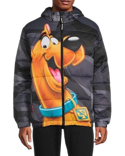 Members Only Scoo Bee Doo Graphic Puffer Jacket - Gray