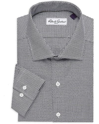 Robert Graham Tailored Fit Geometric Dress Shirt - Grey