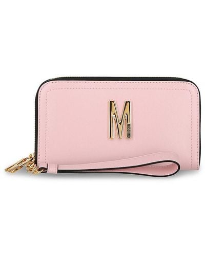 Moschino Logo Leather Zip Around Wallet - Pink