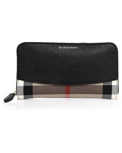 Burberry Elmore House Check & Leather Zip Around Wallet - Black