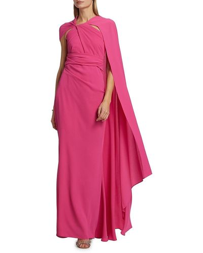 Talbot Runhof Crespina Cape Gown - Pink