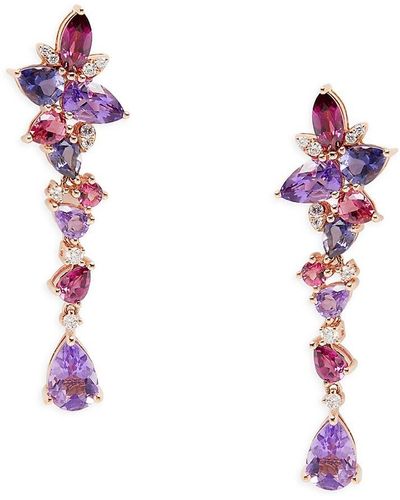 Effy 14k Rose Gold & Multi Stone Drop Earrings - Pink