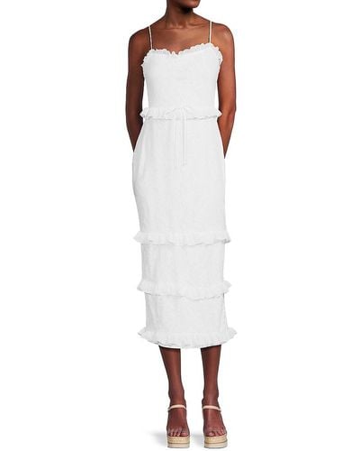 Bebe Lace Ruffle Tiered Midaxi Sheath Dress - White