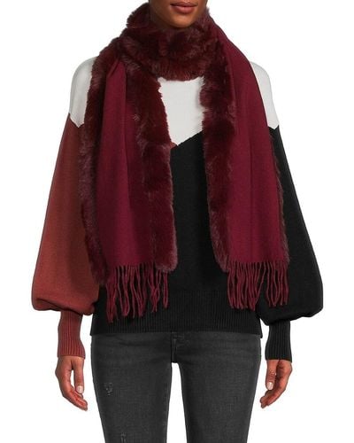 Adrienne Landau Faux Fur Wool Blend Scarf - Red