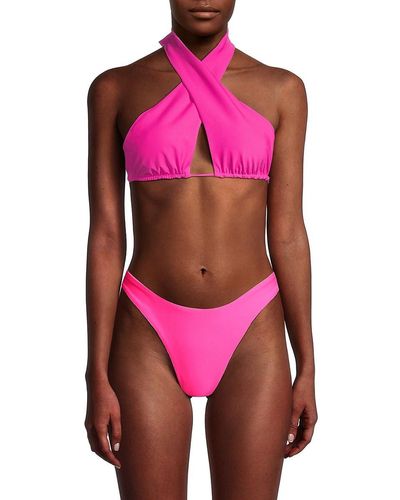 MILLY Melissa Criss Cross Halterneck Bikini Top - Pink