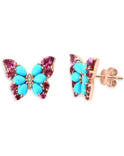 Effy 14k Rose Gold & Multi Stone Butterfly Stud Earrings - Blue