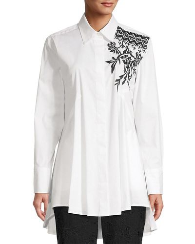 Donna Karan Embroidered Button-front Shirt - White