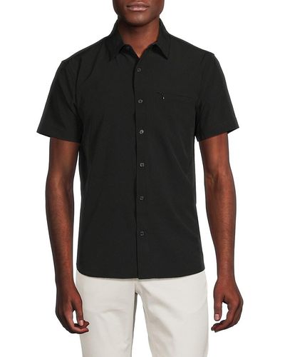 DKNY Lenox Short Sleeve Button Down Tech Shirt - Black