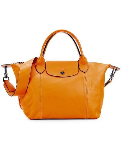 Longchamp Leather Foldable Two Way Tote - Orange