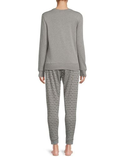 Calvin Klein 2-piece Logo Heathered Pajama Set - Gray