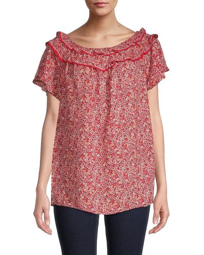 Max Studio Floral-print Short-sleeve Top - Red