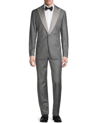 Paul Stuart Satin Lapel Wool Suit - Gray