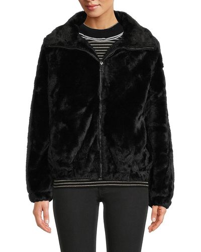 Saks Fifth Avenue Saks Fifth Avenue Zip Up Faux Fur Jacket - Black