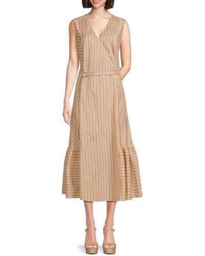 Akris Punto Parasol Striped Midi A-line Dress - Natural