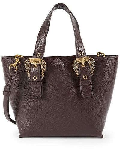 Versace Textured Logo Top Handle Bag - Brown